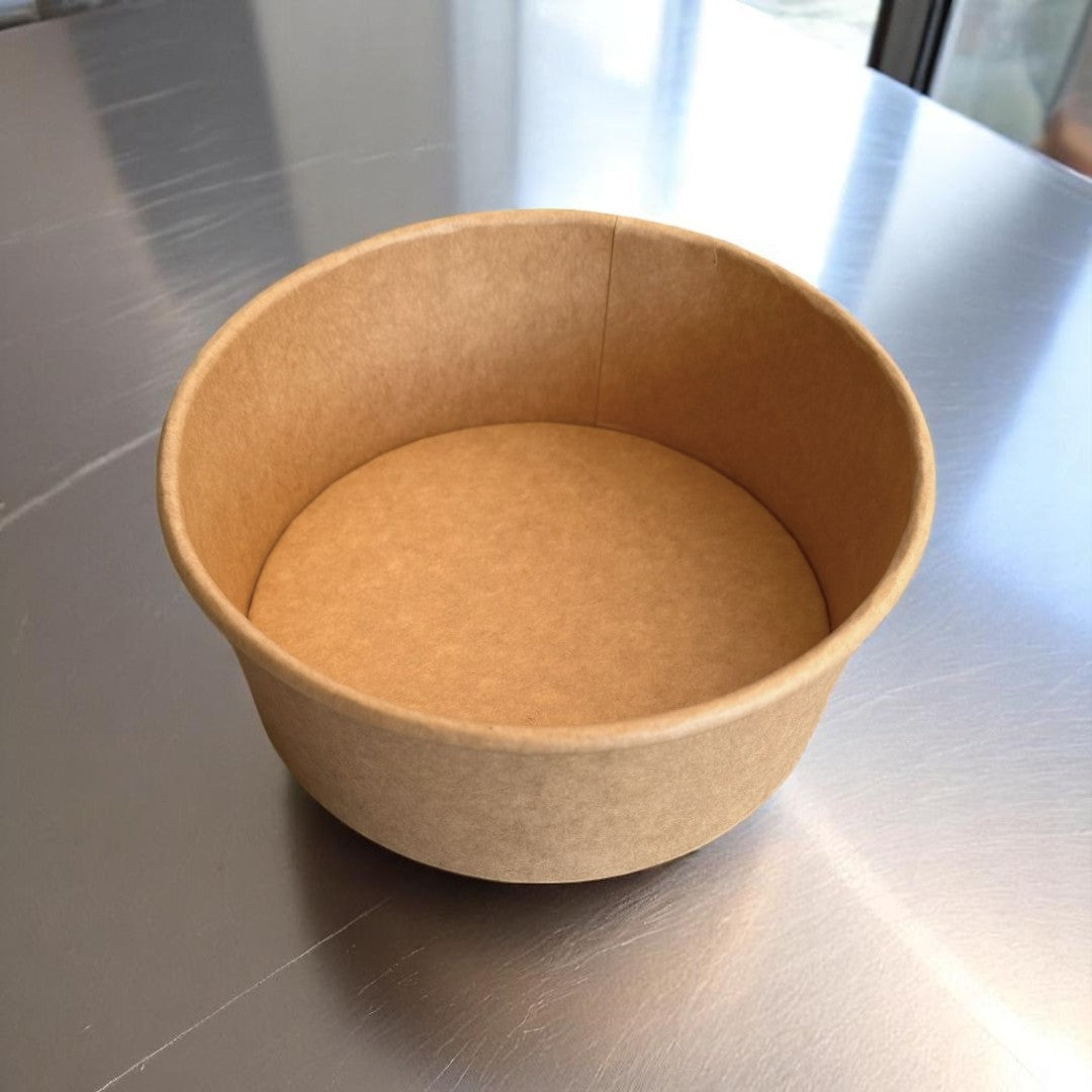 Grab N Go Kraft 750ml Round Bowl Overhead - Propus Packaging