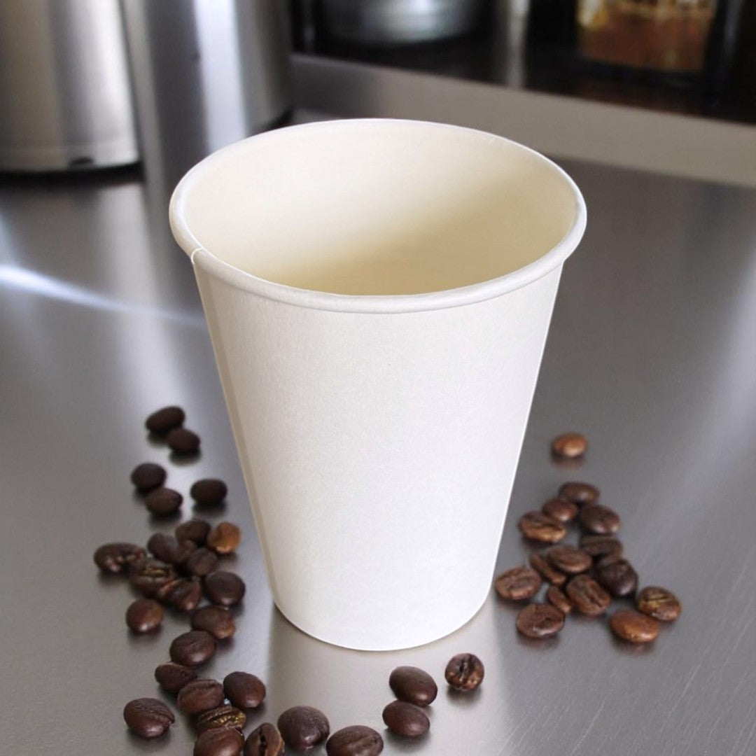 Grab N Go White 12oz Single Wall Paper Cups Overhead - Propus Packaging