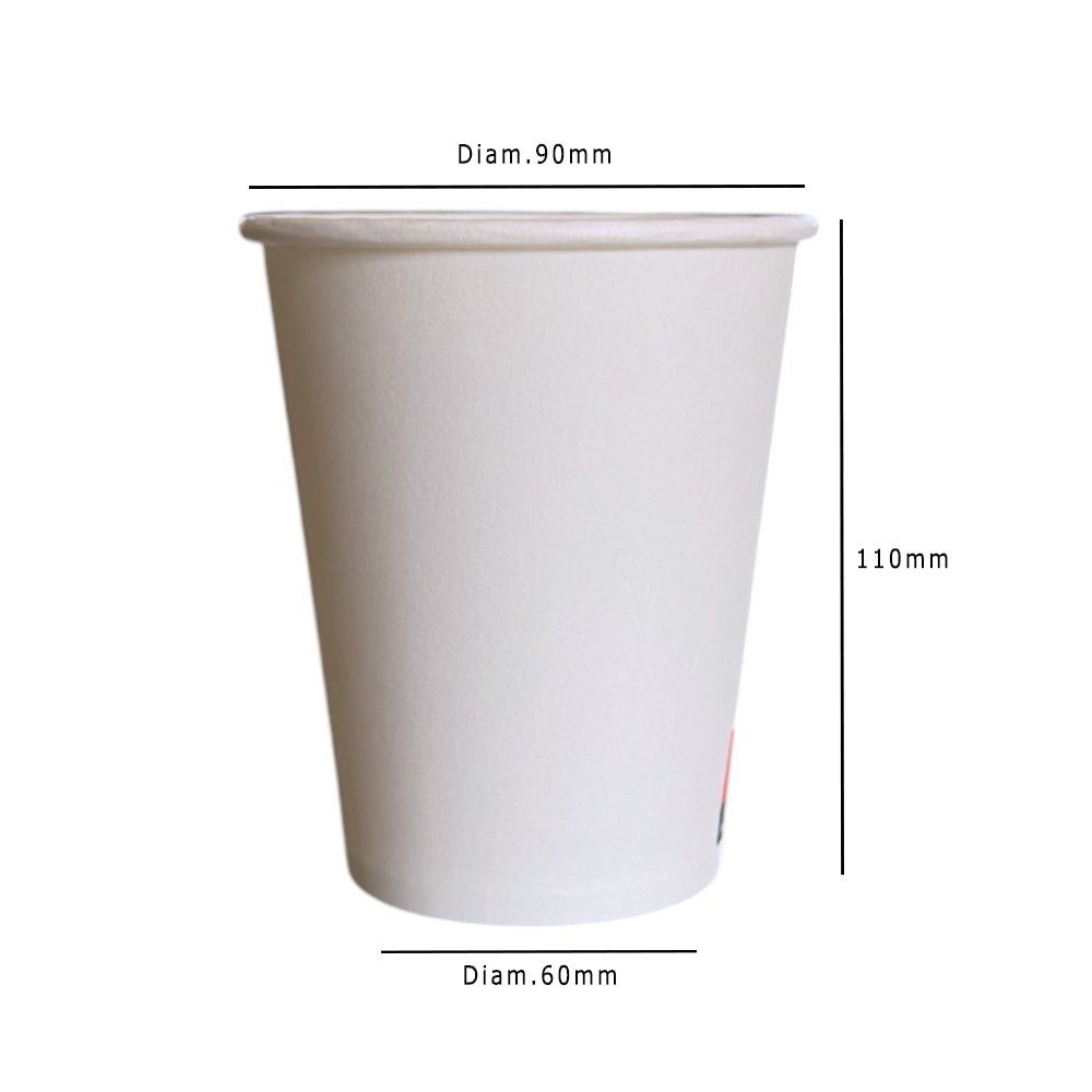 White 12oz Single Wall Paper Cups Dimensions - Propus Packaging
