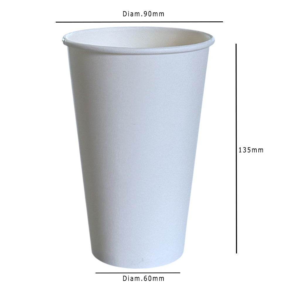 Grab N Go White 16oz Single Wall Paper Cups Dimensions - Propus Packaging