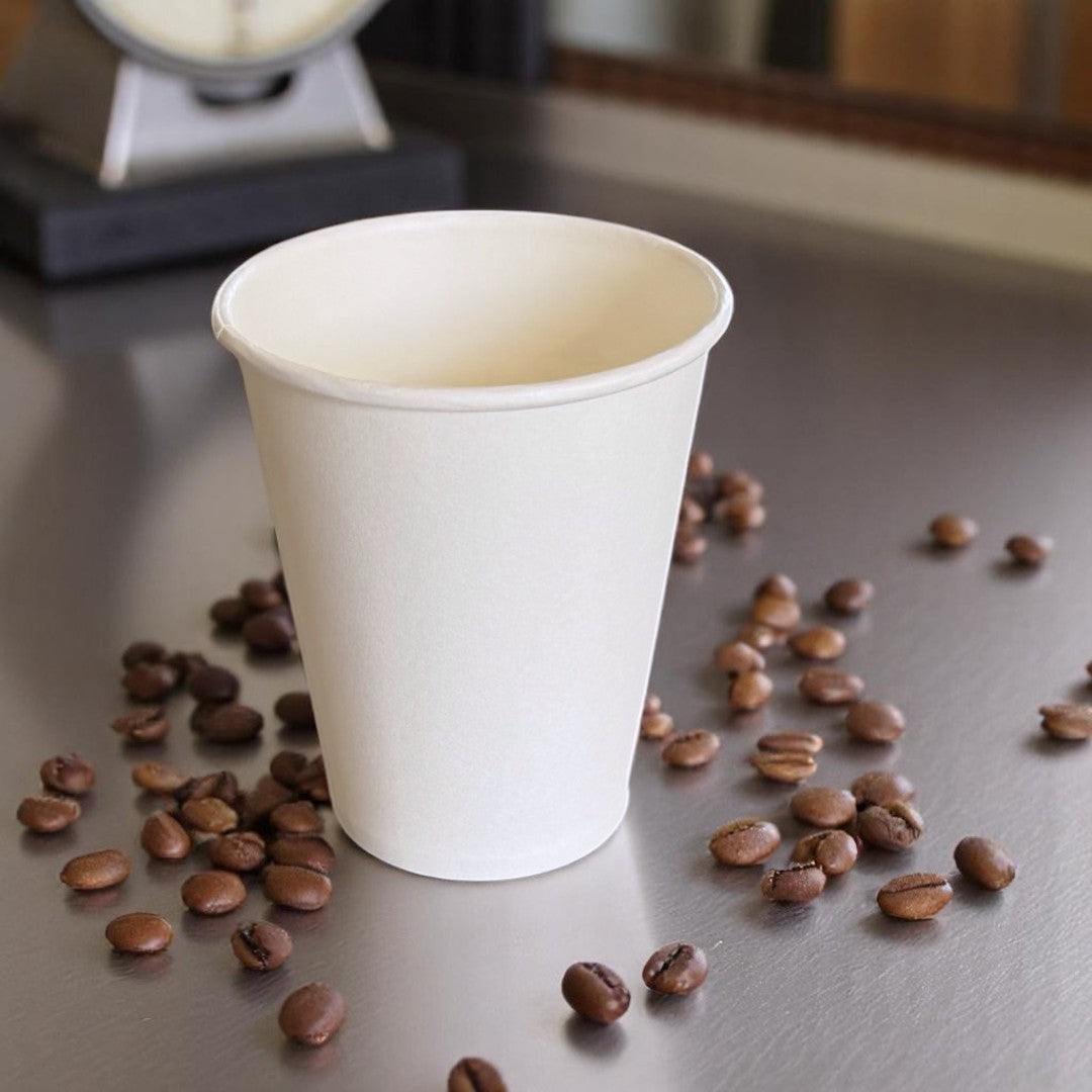 Grab N Go White 8oz Single Wall Paper Cups Lifestyle - Propus Packaging