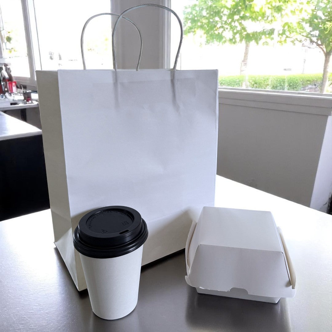 White Kraft Paper Bag With Twist Handle 250x140x300mm Lifestyle - Propus Packaging