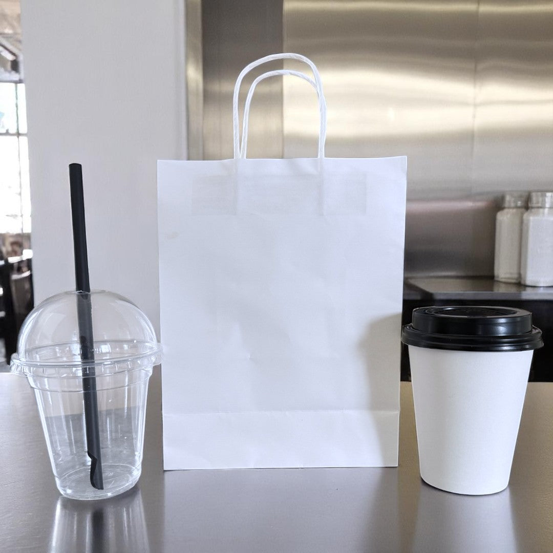 White Kraft Paper Carrier Bag With Twist Handle 180x85x230mm Front - Propus Packaging