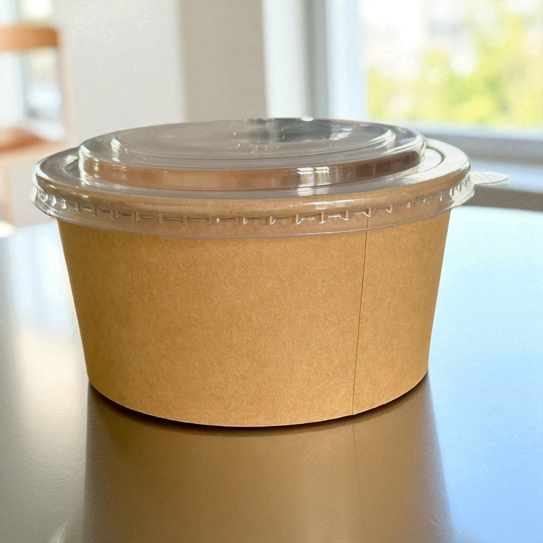 Kraft 1000ml Round Bowl With Clear RPET Lid Side - Propus Packaging