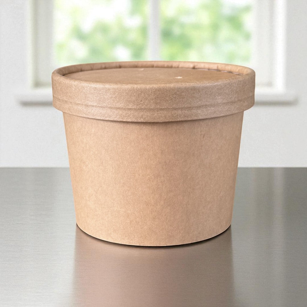 Kraft 12oz Round Tub Container With Kraft Lid Side - Propus Packaging