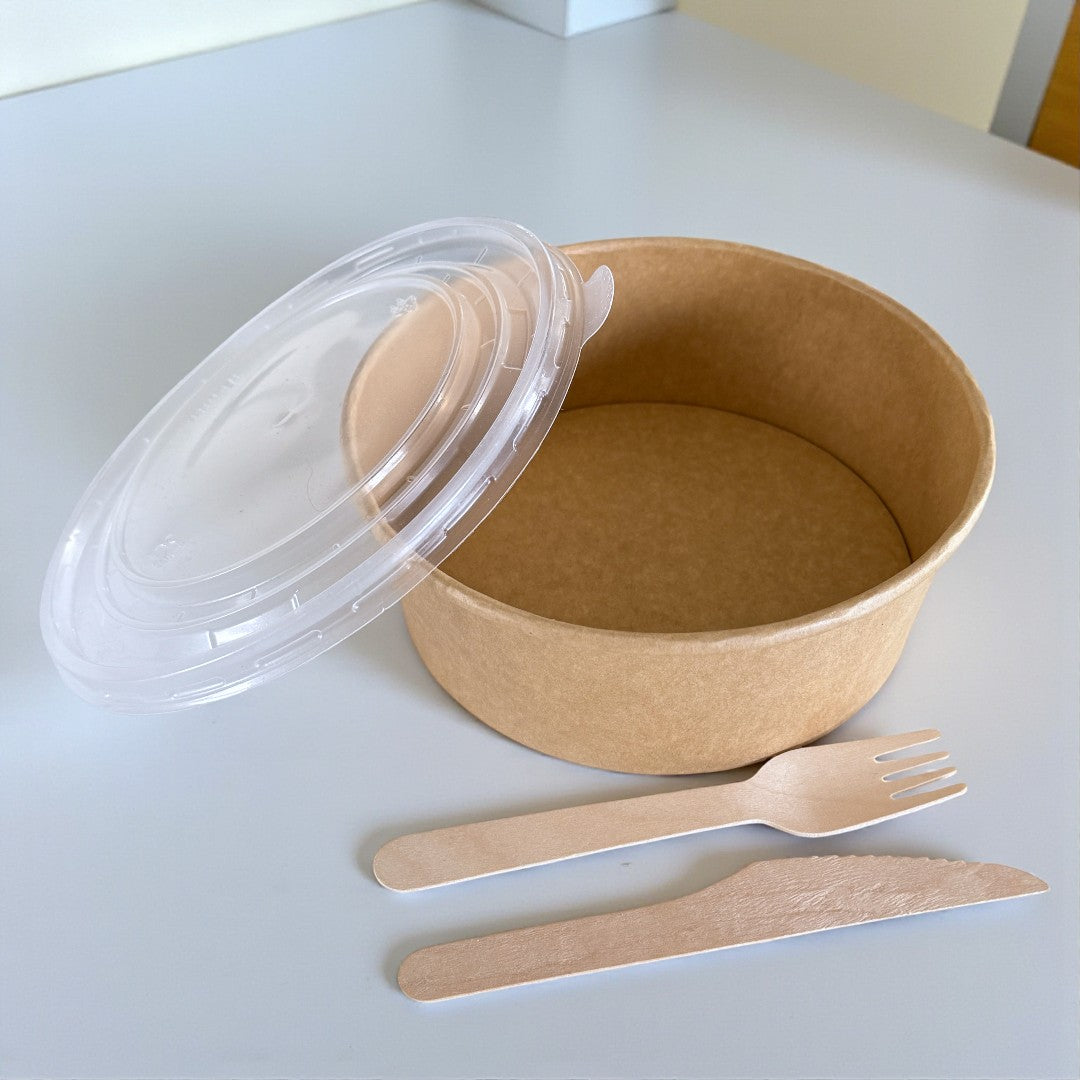 Kraft 1300ml Large Round Bowl With Clear PP Lid Overview - Propus Packaging