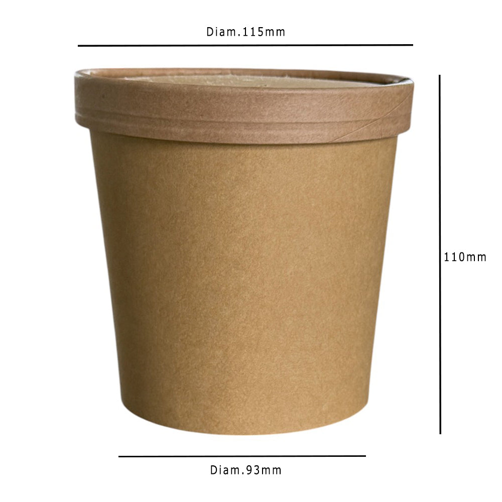 Kraft 26oz Round Tub Container With Kraft Lid Dimensions - Propus Packaging