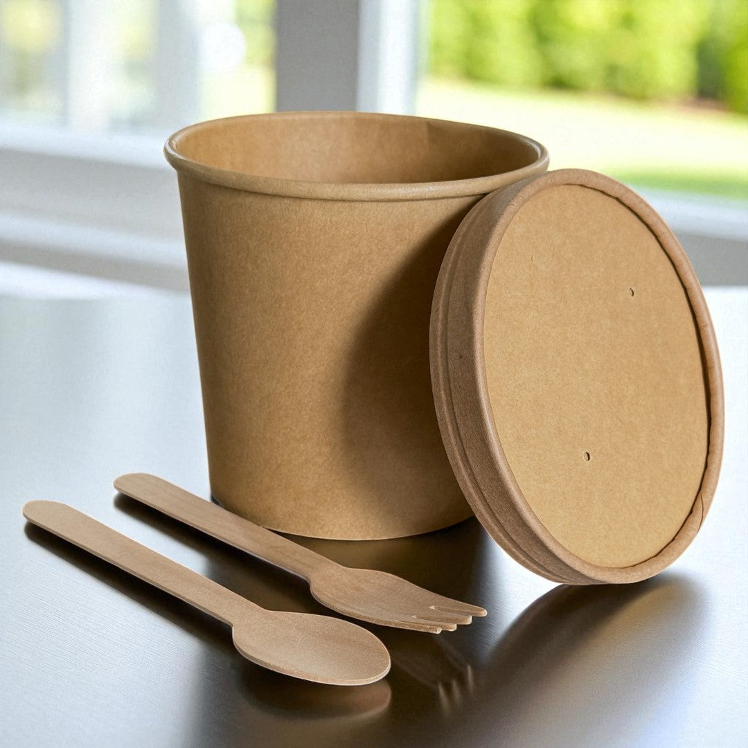Kraft 26oz Round Tub Container With Kraft Lid Open - Propus Packaging