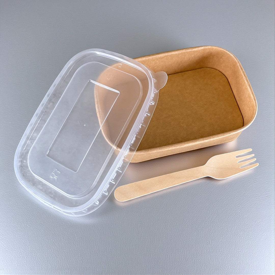 Kraft 500ml Rectangular Bowl With Clear PP Lid Dimensions - Propus Packaging