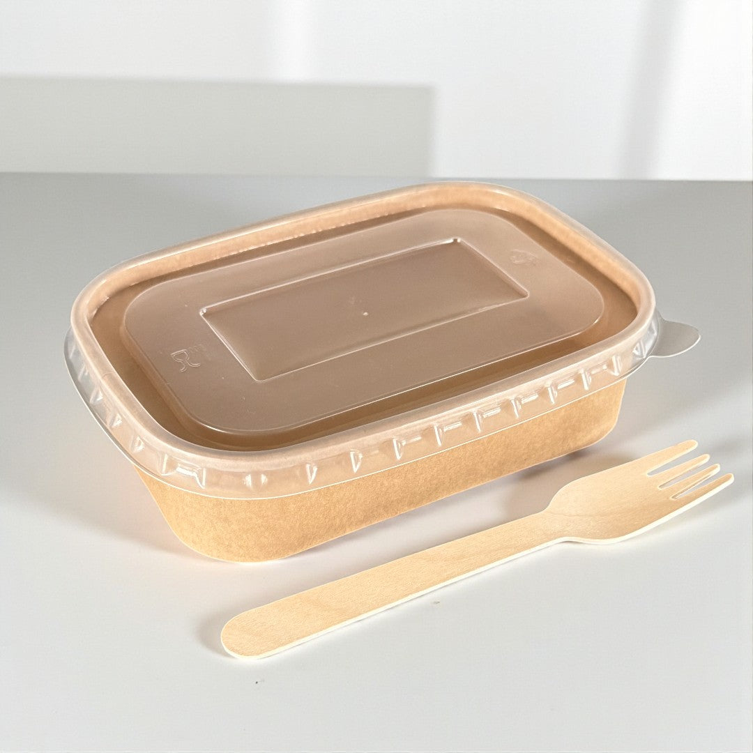 Kraft 500ml Rectangular Bowl With Clear PP Lid - Propus Packaging