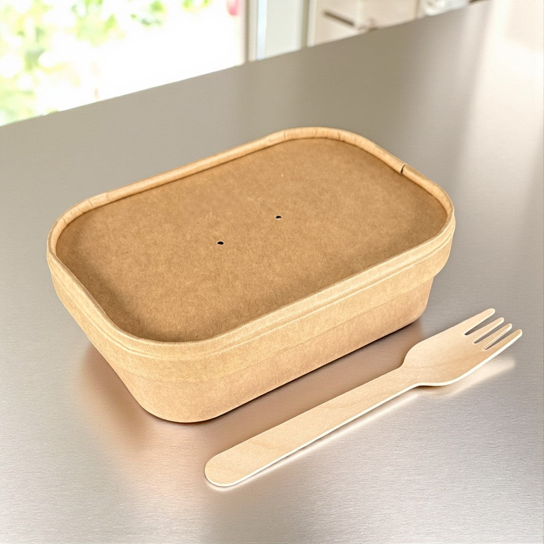 Kraft 500ml Rectangular Bowl With Kraft Lid - Propus Packaging