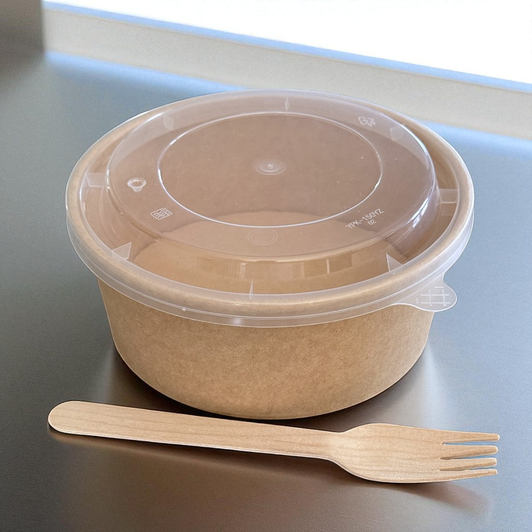 Kraft 750ml Round Bowl With Clear PP Lid - Propus Packaging
