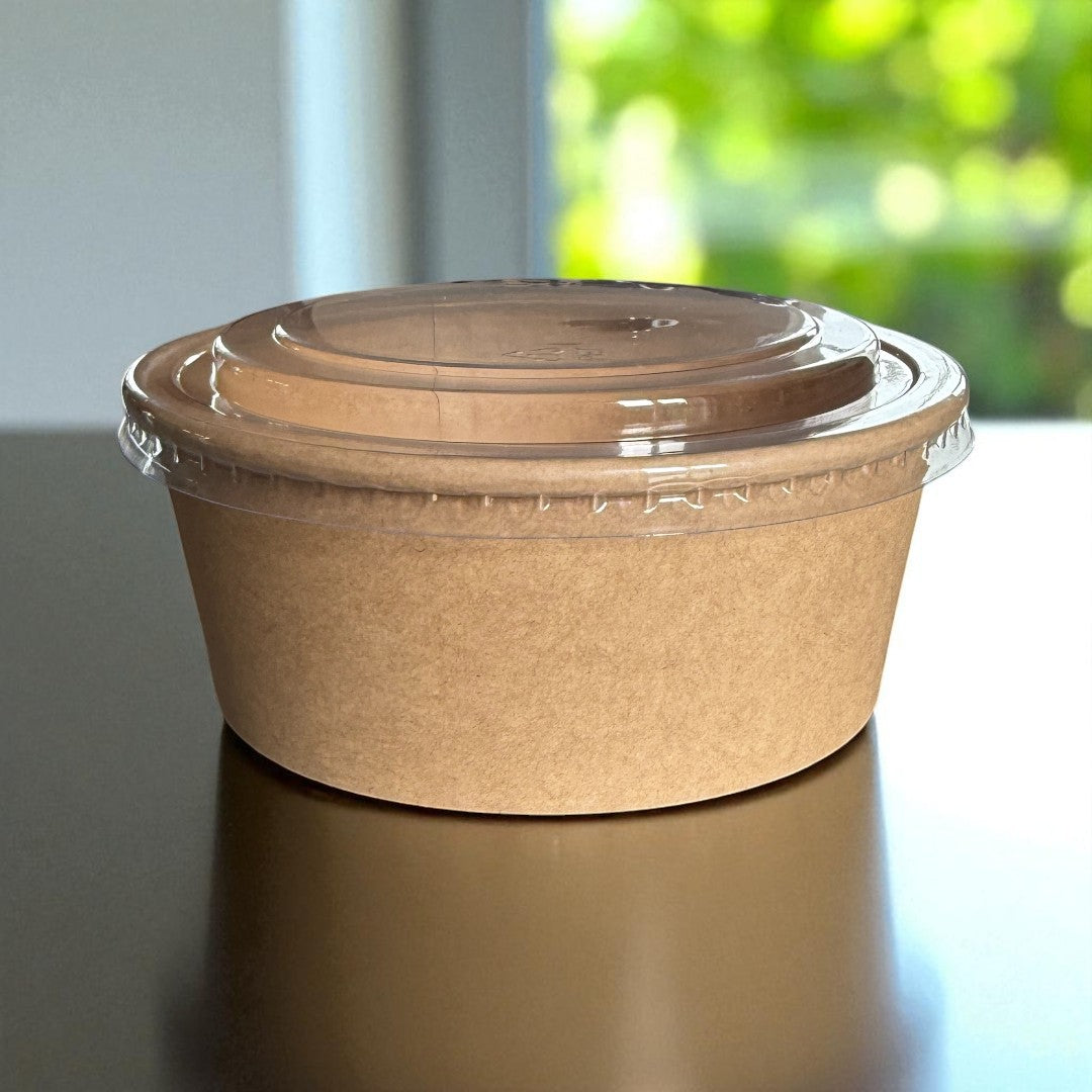 Kraft 750ml Round Bowl With Clear RPET Lid Side - Propus Packaging
