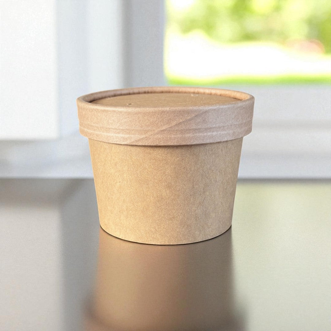Kraft 8oz Round Tub Container With Kraft Lid Side - Propus Packaging