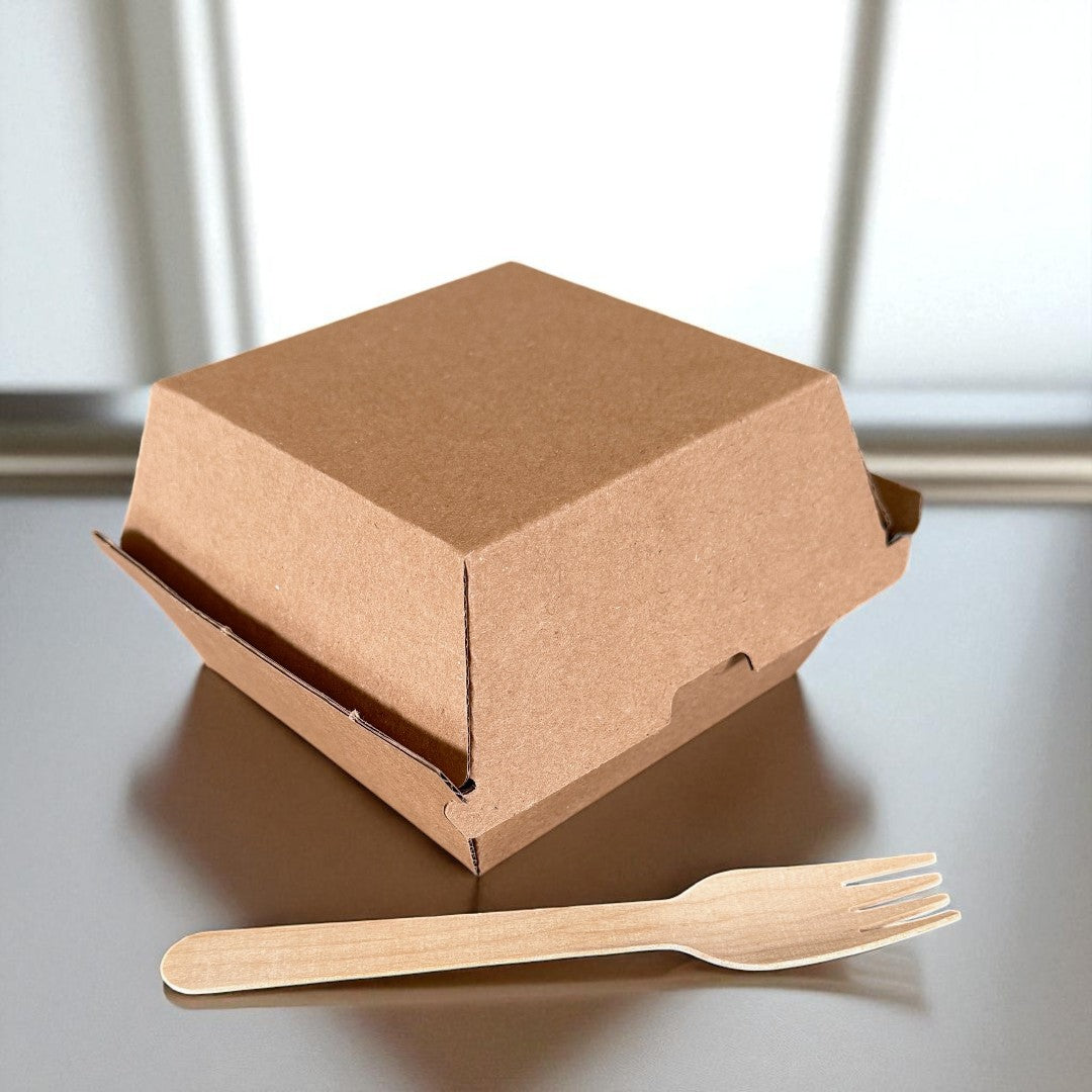 Kraft Clamshell Burger Box 103x103x80mm Closed - Propus Packaging