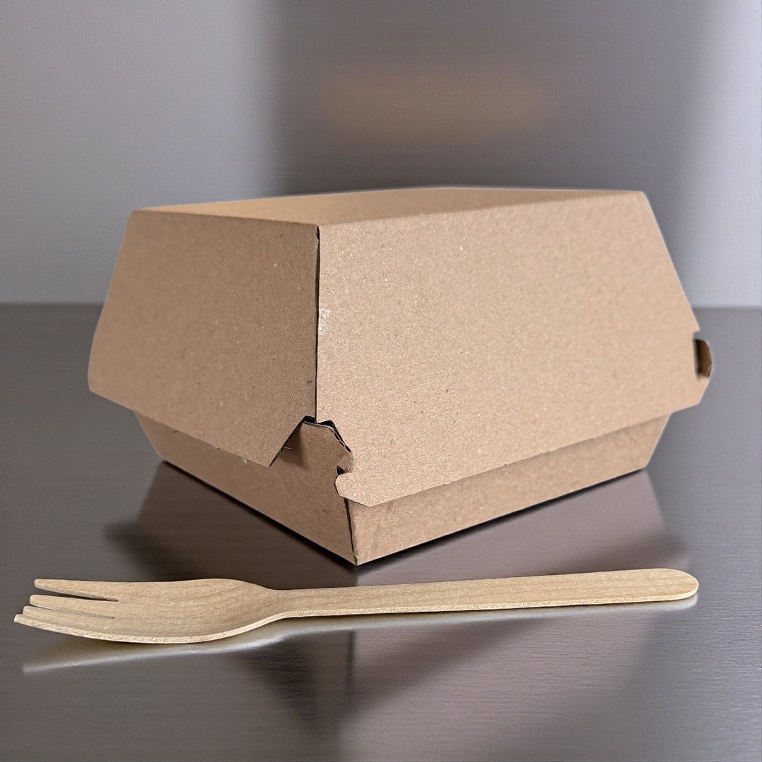 Kraft Clamshell Burger Box 115x115x85mm Pack 200