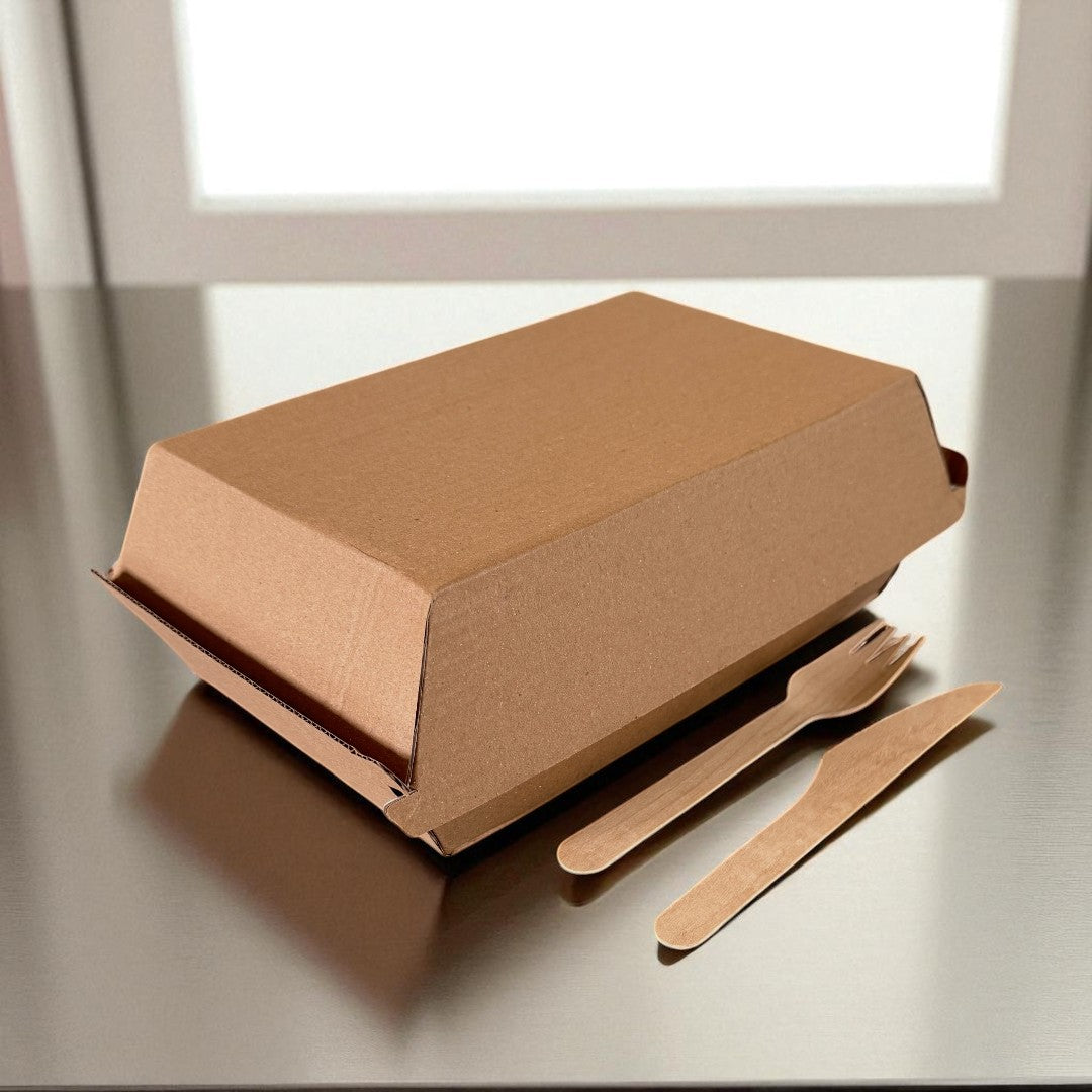 Kraft Clamshell Meal Box 200x125x84mm Closed - Propus Packaging