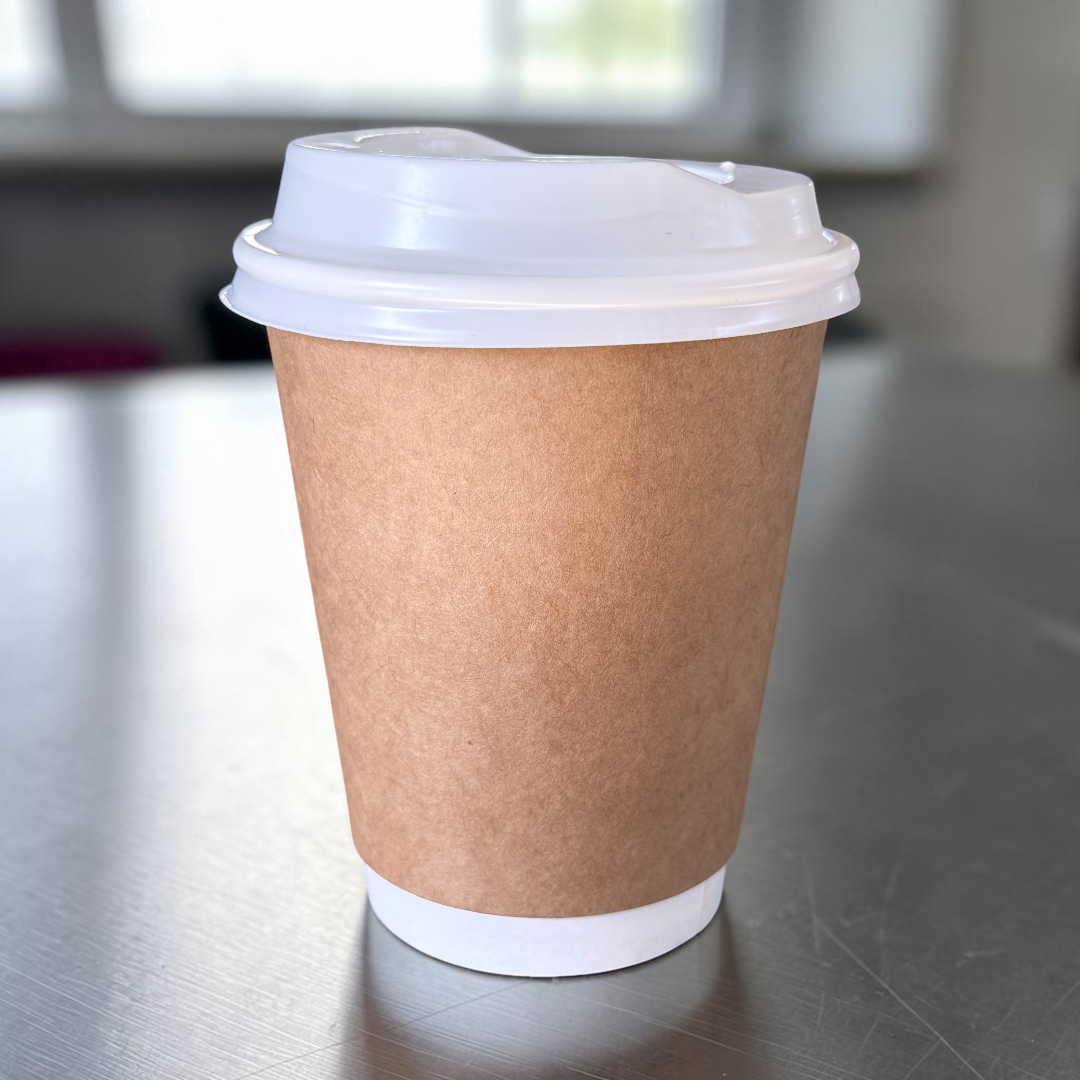 Kraft Double Wall 12oz Paper Cup With White Sip Lids - Propus Packaging