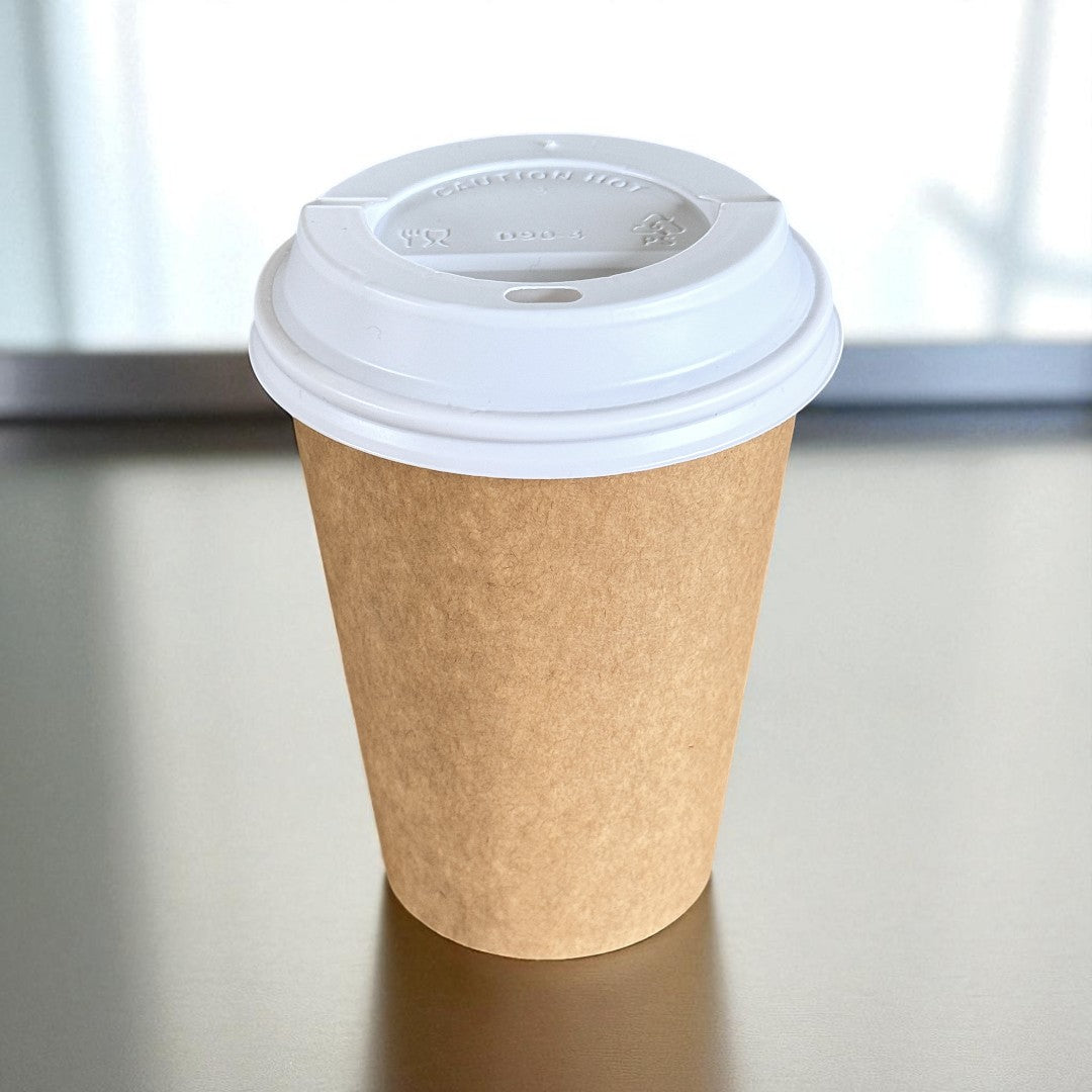 Kraft Single Wall 12oz Paper Cup With White Sip Lids - Propus Packaging