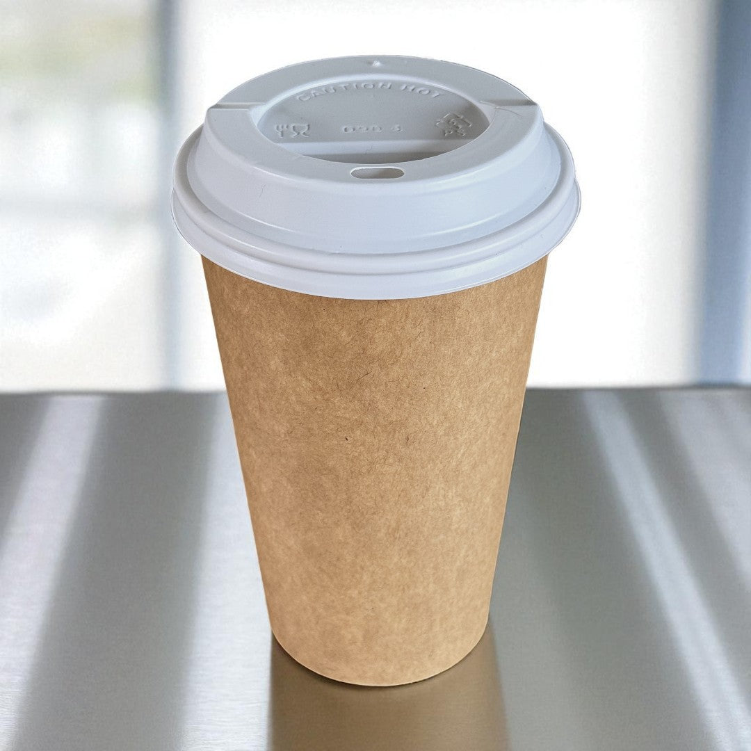 Kraft Single Wall 16oz Paper Cup With White Sip Lids - Propus Packaging