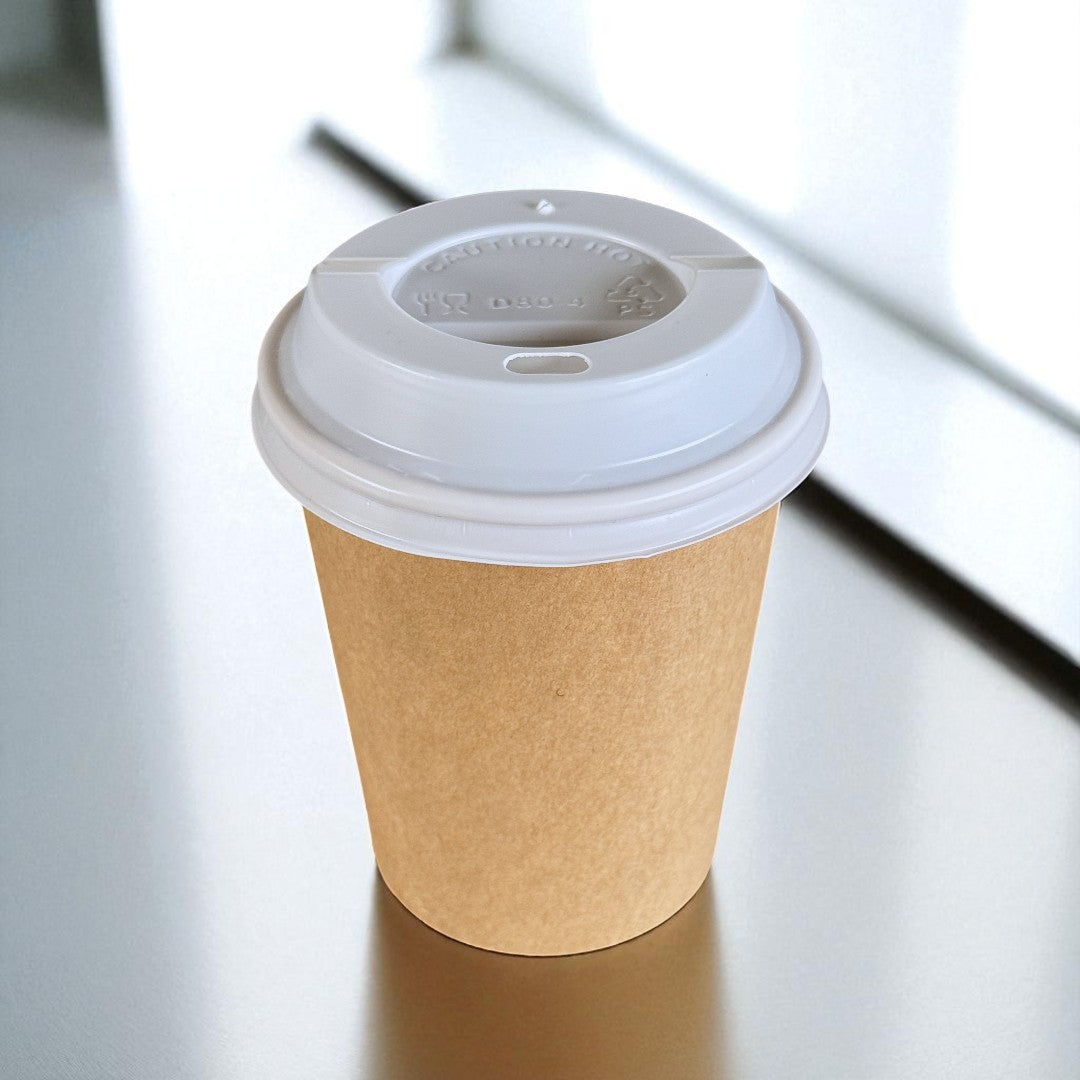 Kraft Single Wall 8oz Paper Cup With White Sip Lids - Propus Packaging