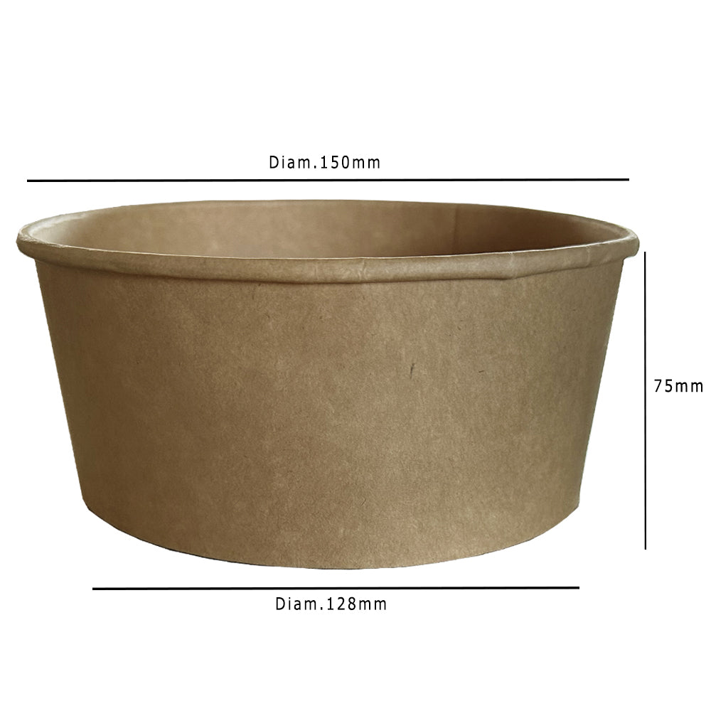 Kraft 1000ml Round Bowl With Kraft Lid Dimensions - Propus Packaging