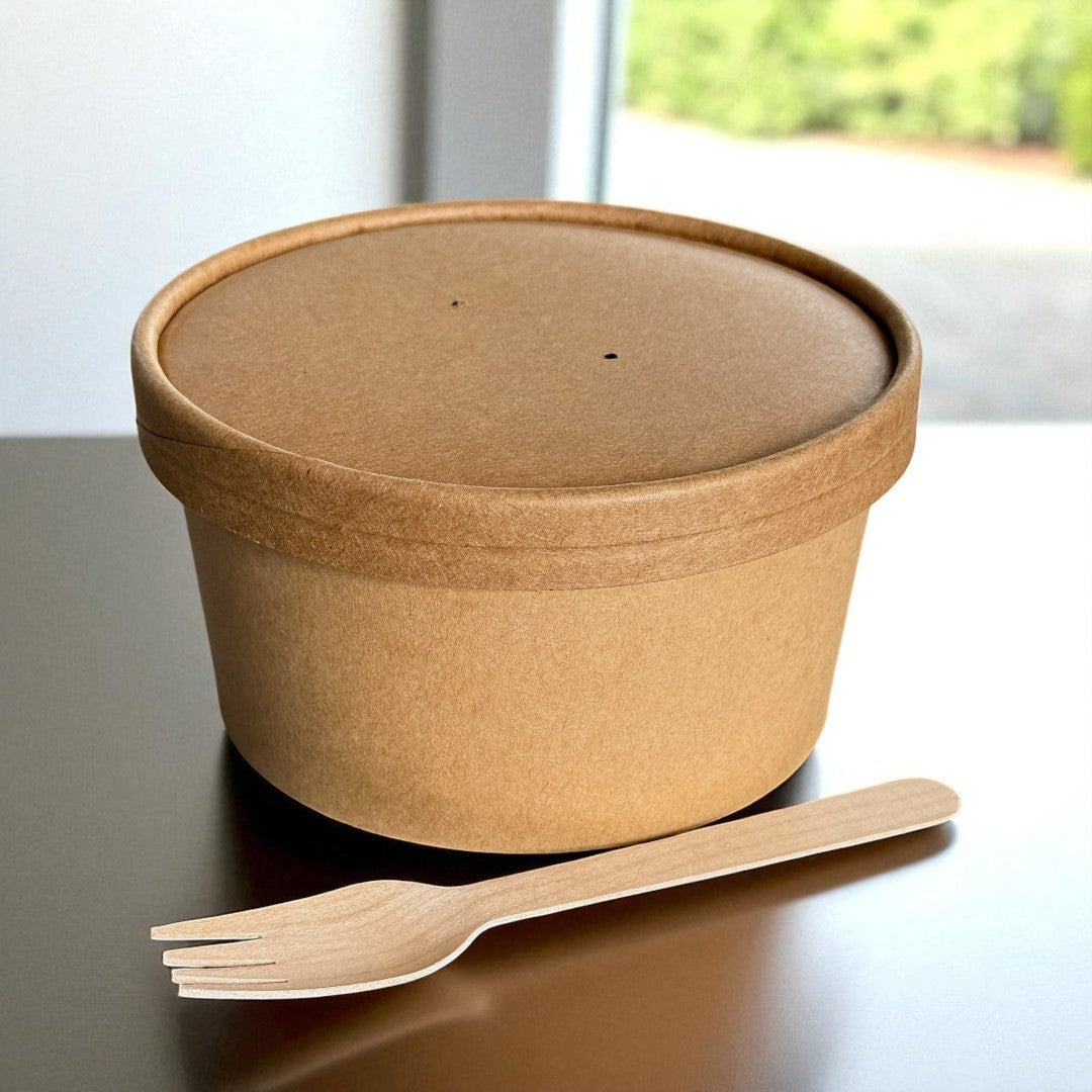 Kraft 1000ml Round Bowl With Kraft Lid - Propus Packaging