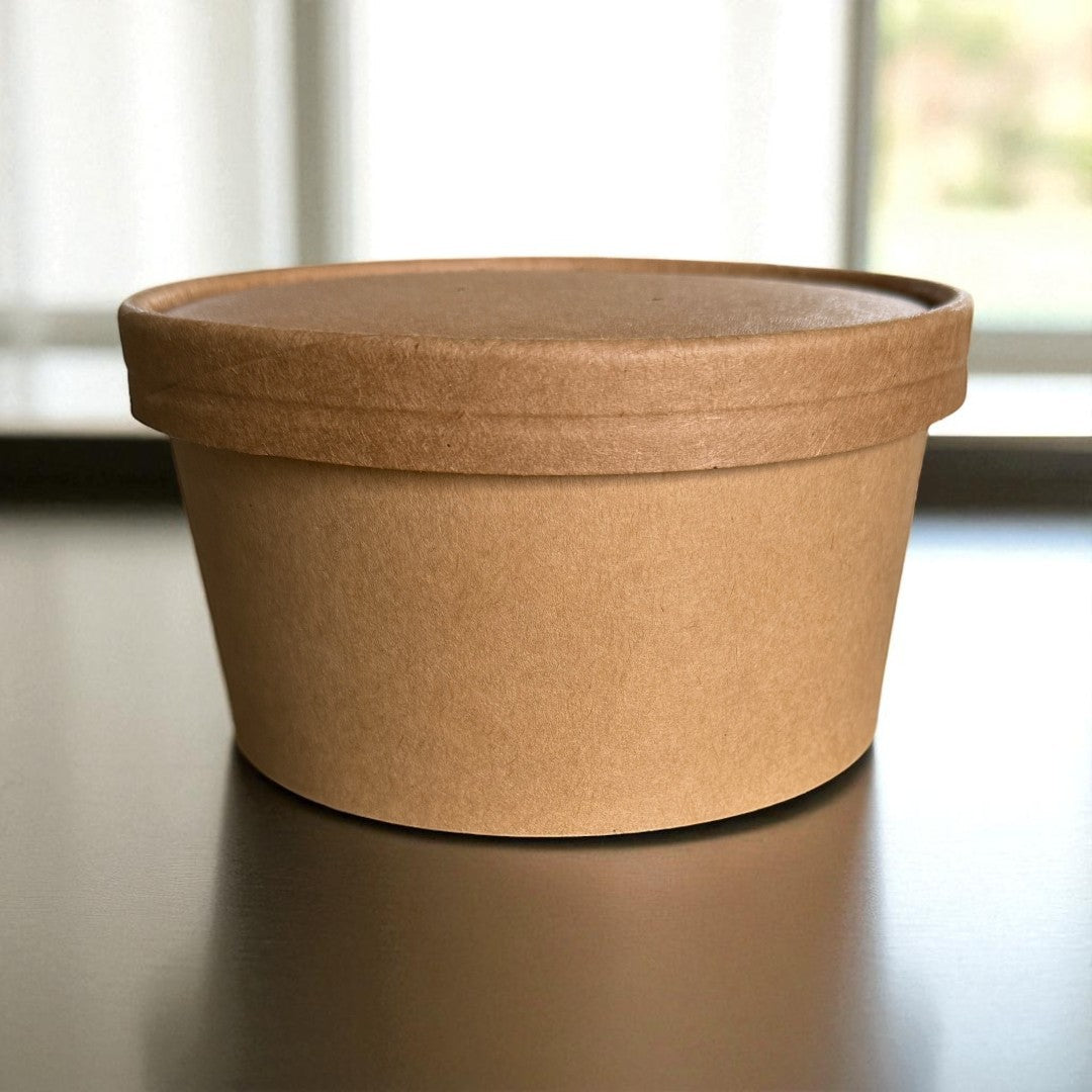 Kraft 1000ml Round Bowl With Kraft Lid Side - Propus Packaging