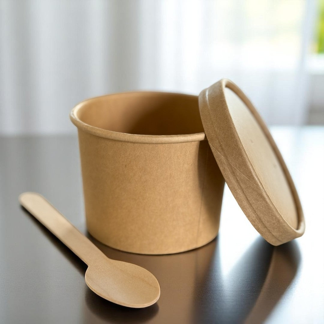 Kraft 12oz Round Tub Container With Kraft Lid With Spoon - Propus Packaging