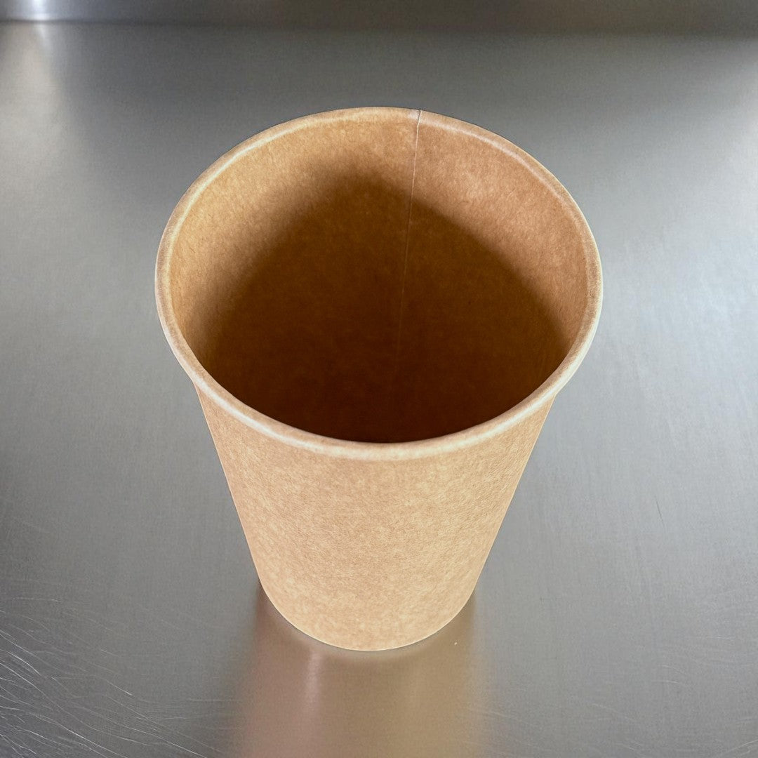 Kraft 12oz Single Wall Paper Cup Overhead - Propus Packaging