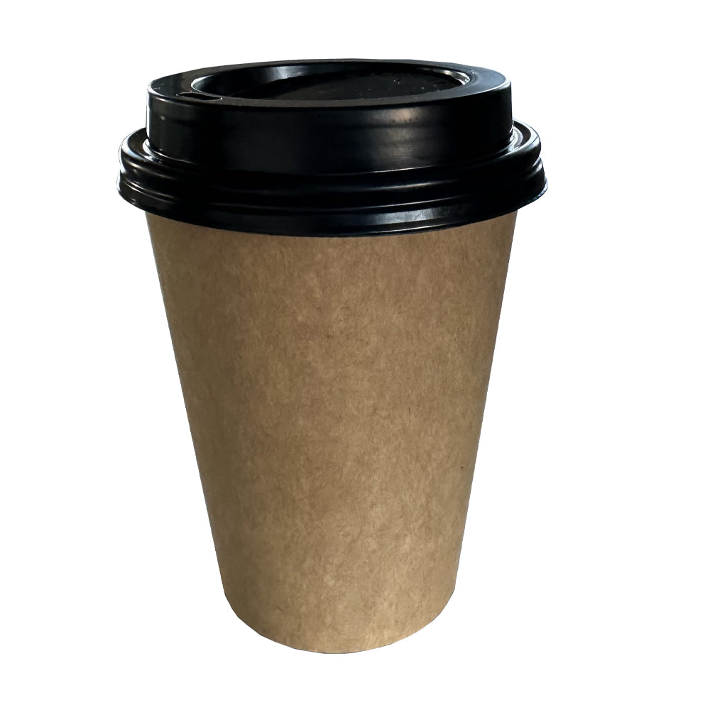 Kraft 12oz Single Wall Paper Cup With Black Sip Lid - Propus Packaging