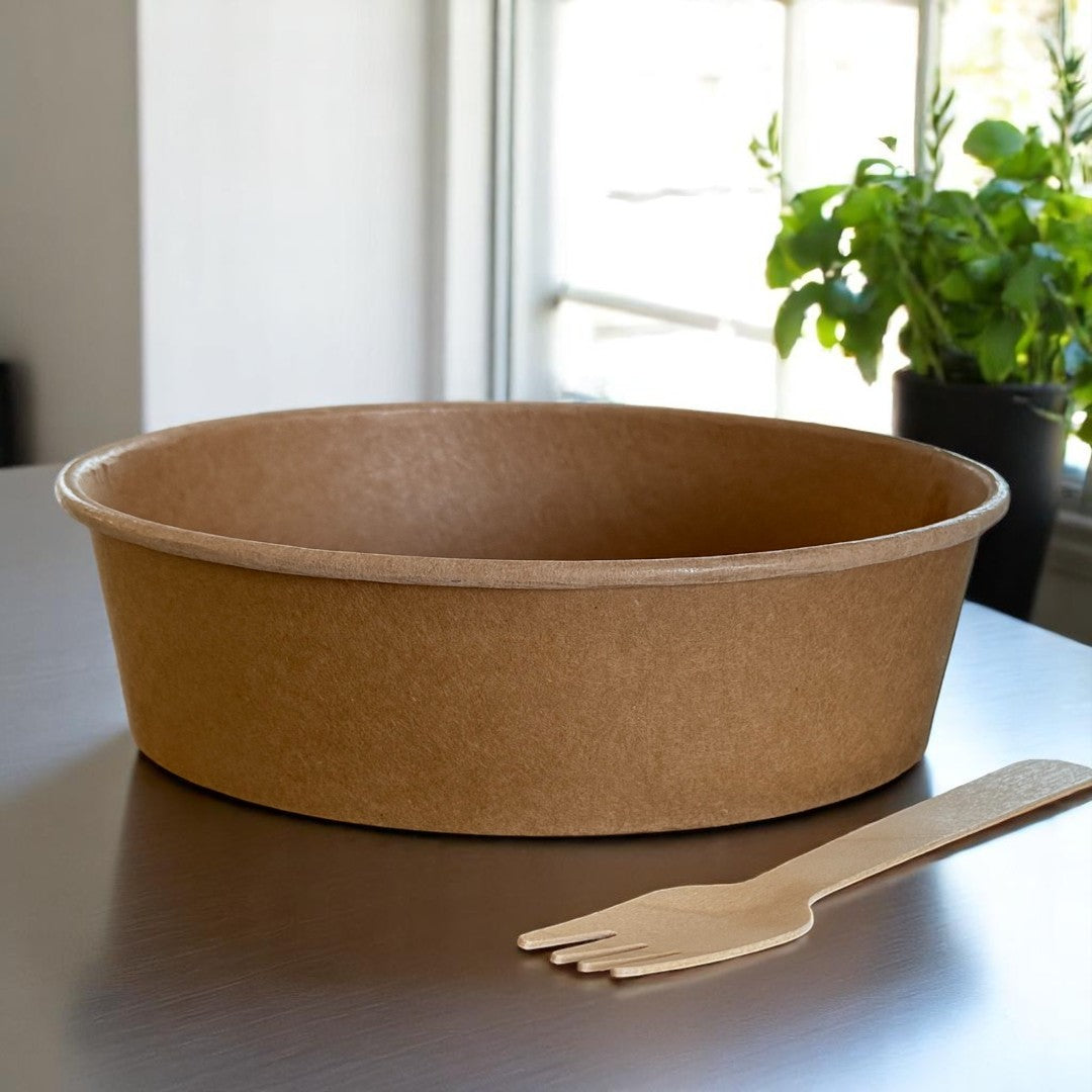 Kraft 1300ml Round Bowl With Fork - Propus Packaging