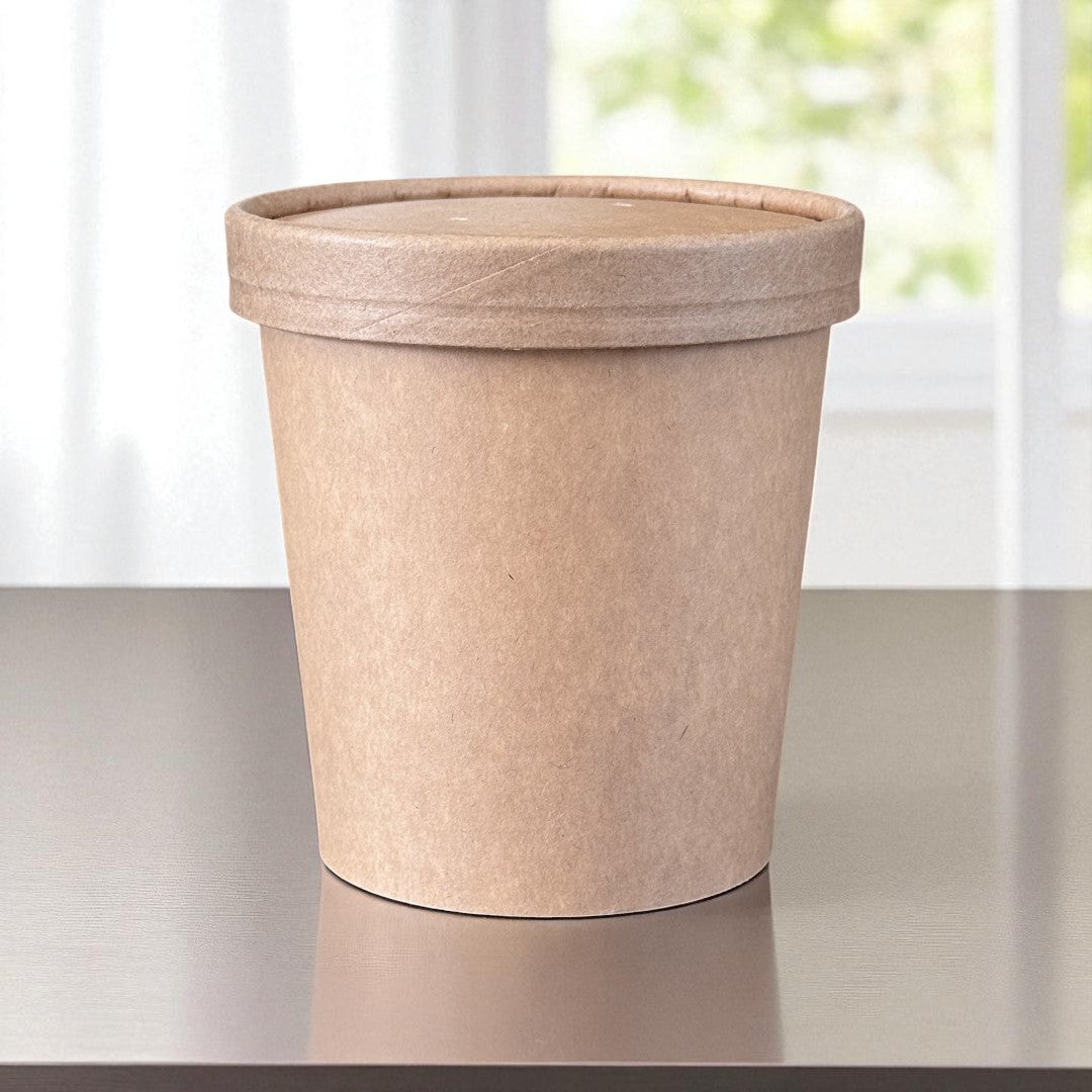 Kraft 16oz Round Tub Container With Kraft Lid Side - Propus Packaging