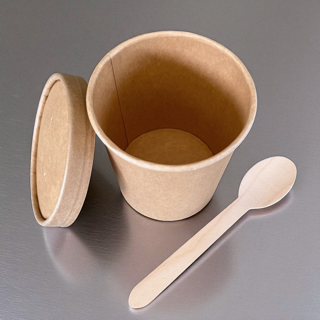 Kraft 16oz Round Tub Container With Kraft Lid Overhead - Propus Packaging