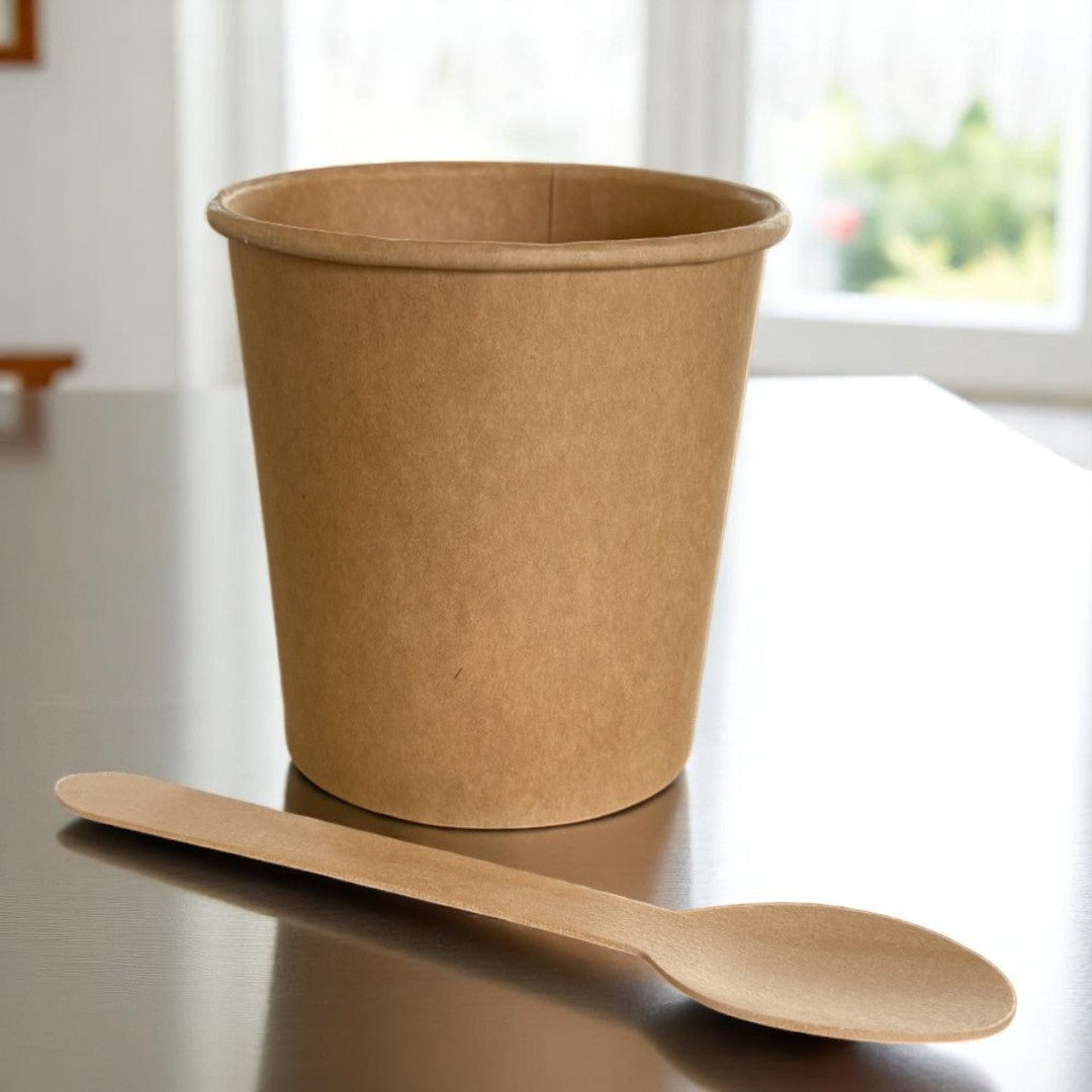 Kraft 16oz Round Tub Container With Kraft Lid With Spoon - Propus Packaging