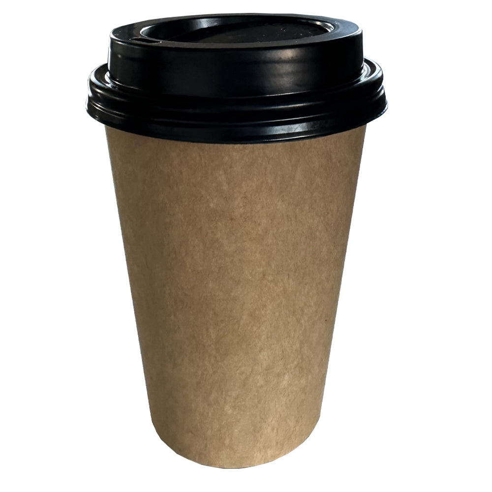 Kraft 16oz Single Wall Paper Cup With Black Sip Lid - Propus Packaging