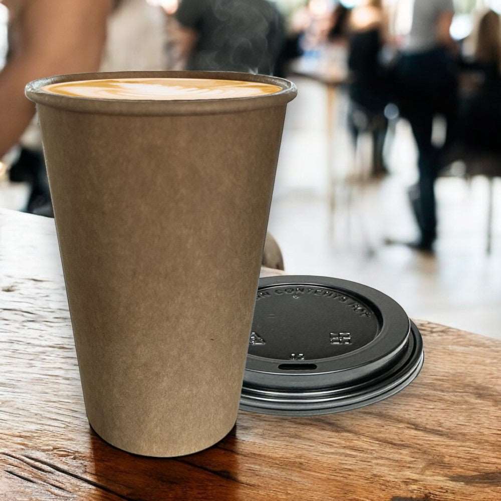 Kraft 16oz Single Wall Paper Cup Pack With Black Sip Lifestyle - Propus Packaging