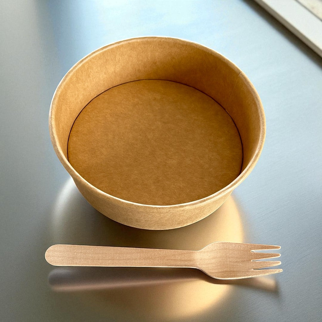 Kraft 500ml Round Bowl Pack 300 Overhead - Propus Packaging