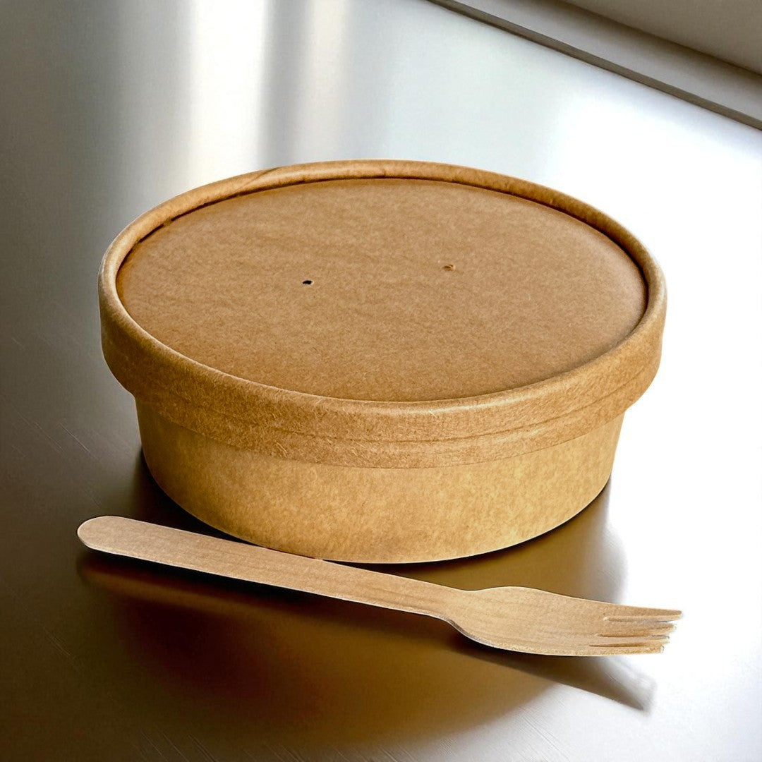 Kraft 500ml Round Bowl With Kraft Lid - Propus Packaging