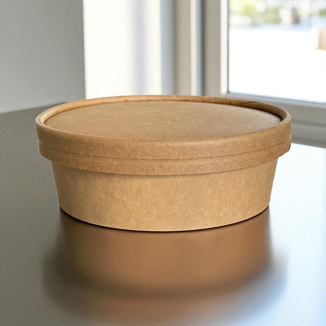 Kraft 500ml Round Bowl With Kraft Lid Side - Propus Packaging