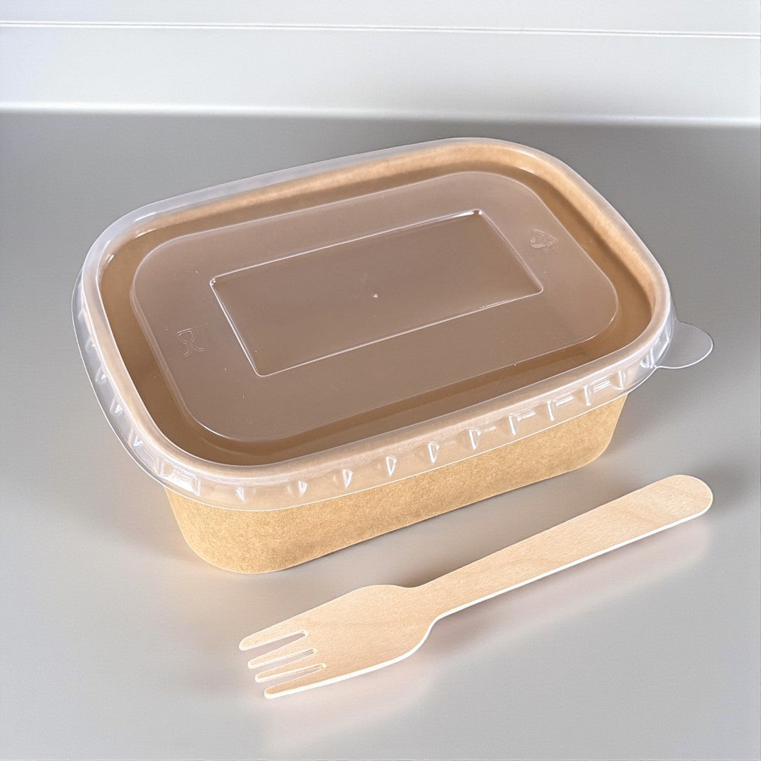 Kraft 750ml Rectangular Bowl With Clear PP Lid - Propus Packaging