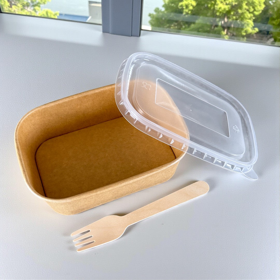 Kraft 750ml Rectangular Bowl With Clear PP Lid Overview - Propus Packaging