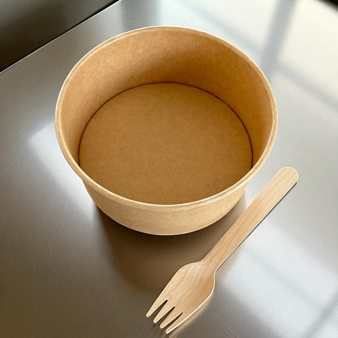 Kraft 750ml Round Bowl Pack 300 Overhead - Propus Packaging