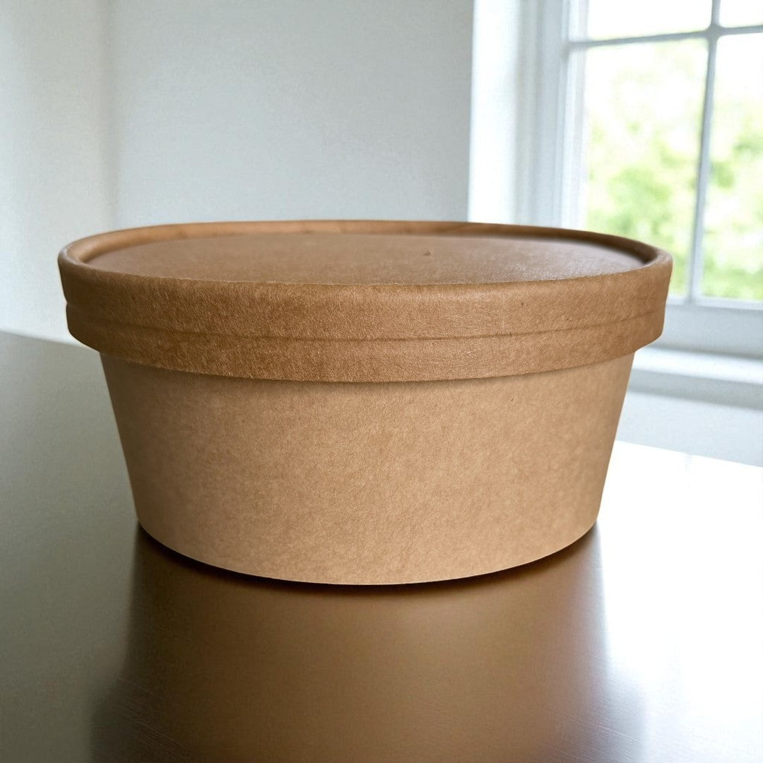 Kraft 750ml Round Bowl With Kraft Lid Side - Propus Packaging