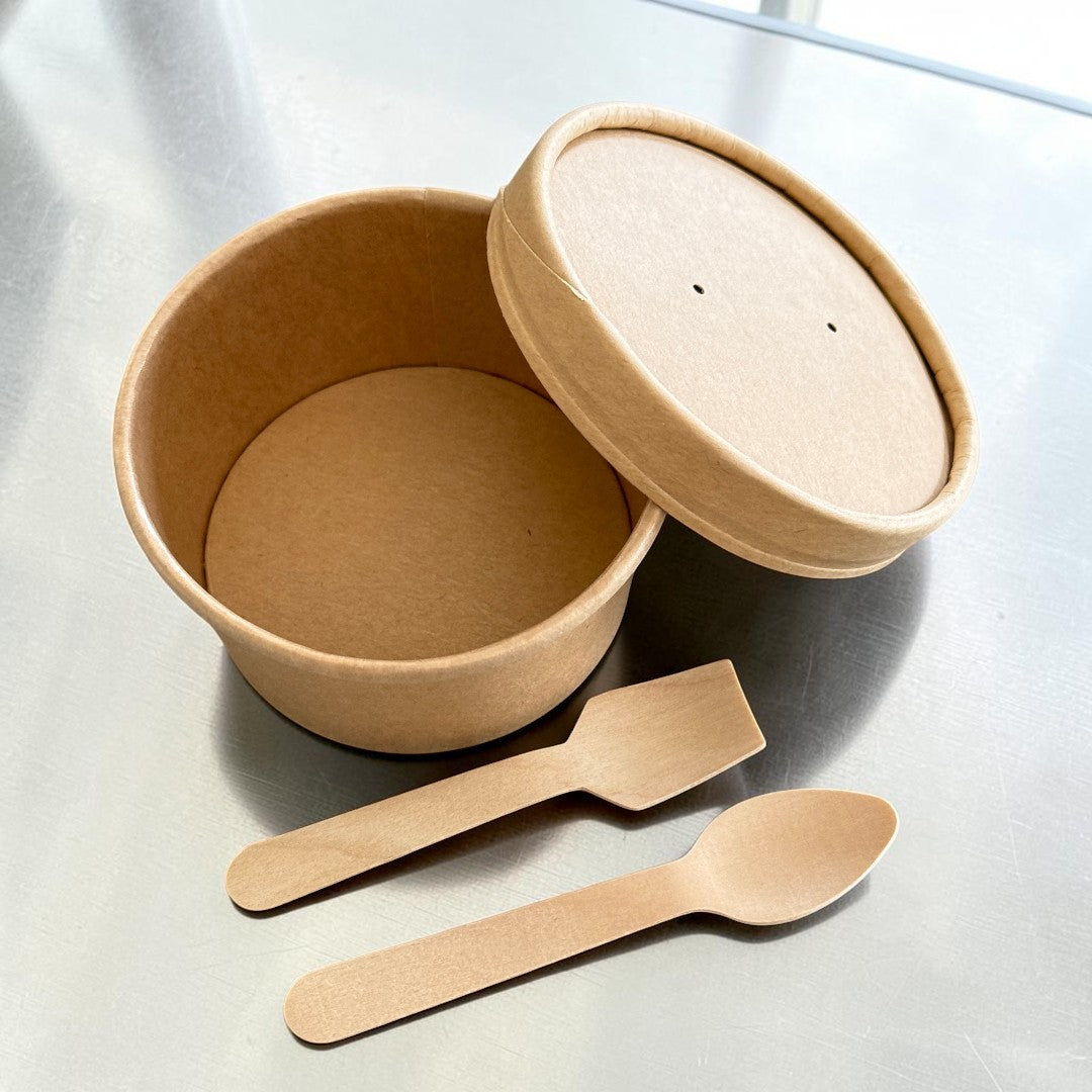 Kraft 8oz Round Tub Container With Kraft Lid Overhead - Propus Packaging