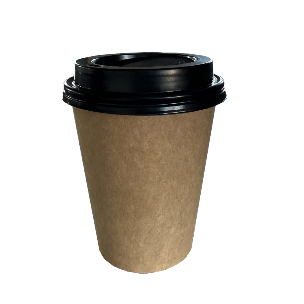 Kraft 8oz Single Wall Paper Cup With Black PS Lid - Propus Packaging
