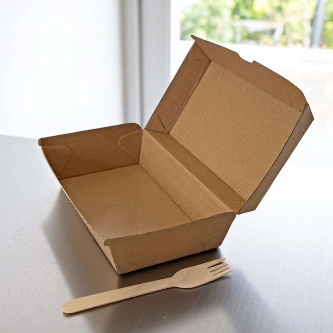 Kraft Clamshell Meal Box 204x109x77mm White Lifestyle - Propus Packaging