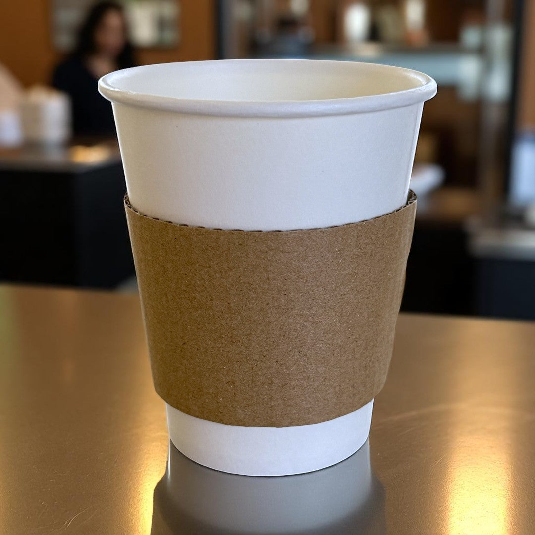 Kraft Clutch Sleeves For 8oz Paper Cups Lifestyle - Propus Packaging