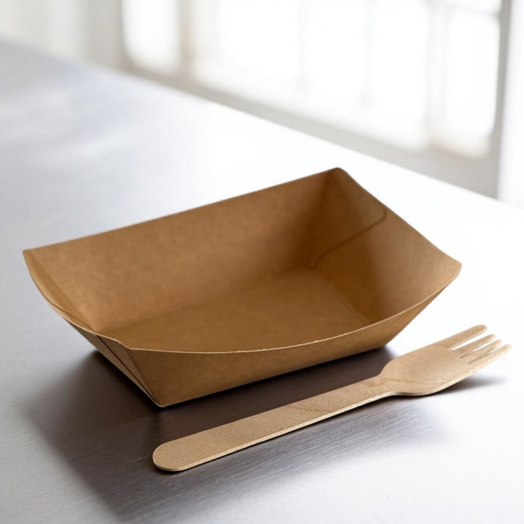Kraft Food Tray 105x67x45mm Lifestyle With Fork - Propus Packaging