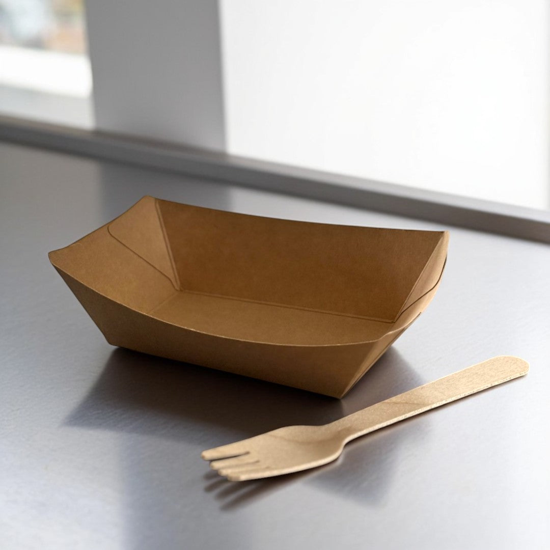 Kraft Food Tray 107x69x45mm Lifestyle With Fork - Propus Packaging